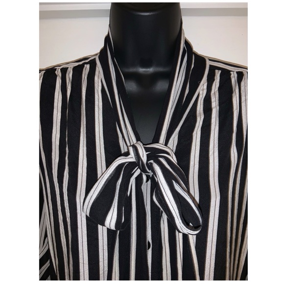 Alice and Olivia Black & White Silk Striped Blouse - Picture 6 of 15